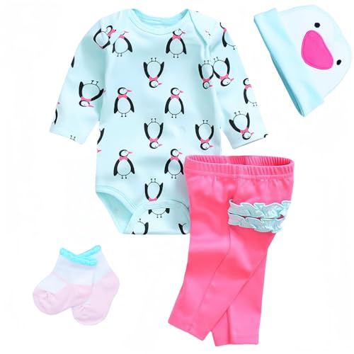 Reborn Babypuppen Kleidung Pinguine Outfit Passend für 43-55 cm Babypuppen, Baby Puppen Kleidung Outfits 4 Stück mit Hut und Socken für 17-22 Zoll Puppen Reborn Neugeborene von MAIHAO