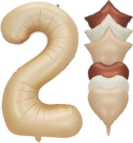 Geburtstag Zahlen Luftballon 2 jahre, Ballon 2. Geburtstagsdeko, 40" Groß Beige Folienballon Zahl 2 für Mädchen Junge, Ballon Zahl Deko zum Geburtstag (Brown 2) von MAIROX