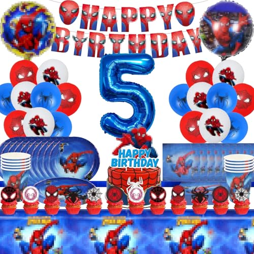 Thema Party Ballon Dekoration, 88 PCS Partygeschirr Kindergeburtstag, Kindergeburtstag Party Dekoration mit Luftballons, Banner, Tischdecke, Tortendeko, Servietten, Pappteller, Pappbecher (5 th) von MAIROX