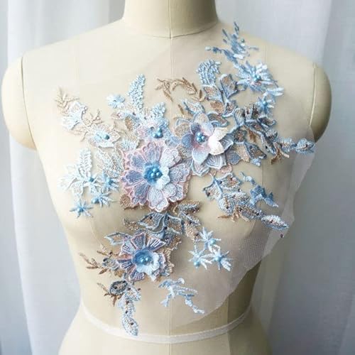 Lila Rot Blau Spitze Stoff 3D Blume Perlen Strass bestickt Hochzeitskleid Applikationen Mesh Nähen Patch für Kleid DIY Dekor von MAIYO