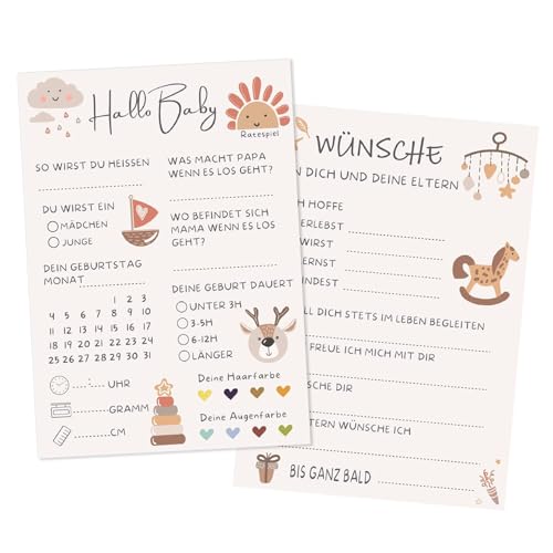 MAJOYLIFE 20 Gender Reveal Karte,Beidseitig Ausfüllbar Gästebuch Babyparty,Babyshower Karten für Jungen und Mädchen (12.7X18cm) von MAJOYLIFE