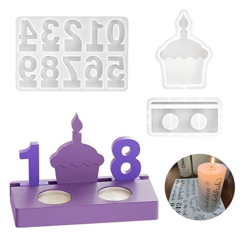 3pcs Stück Silicone Moulds 3 Stück Silikonformen Gießformen Geburtstagskuchen Kerzenhalter，DIY Silikonform Einschieber Silikon Gießform Kerzenhalter für Geburtstagsfeiern von MAJSHDIO