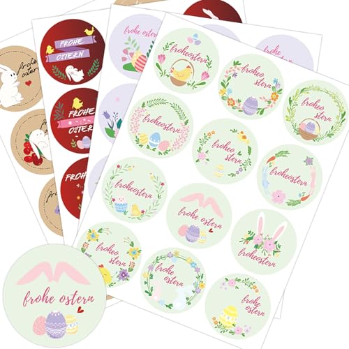 Frohe Ostern Aufkleber Set, 144 Stück, 48 Designs, 40mm Osterhase Sticker, Geschenkaufkleber für Osterdekoration. von MAJSHDIO