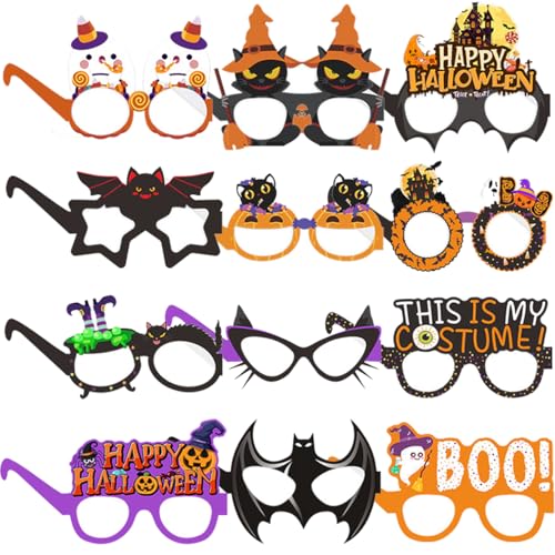 MAJSHDIO 12 Stück Halloween Dekoration Halloween Party Brille， Spinnennetz Geister Halloween Partyzubehör Lustig Dekoration für Karneval Maskerade Requisiten Cosplay. von MAJSHDIO