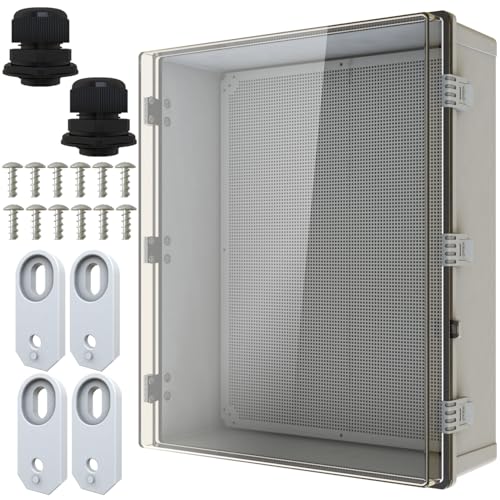 MAKERELE Extra große Outdoor-Elektrobox, wasserdicht, IP67, große Anschlussdose, wasserdicht, 2 NPT, 2,5 cm Verschraubungen und verstellbare Klemme, 2 x Scharnierabdeckung, wasserdicht, transparente von MAKERELE