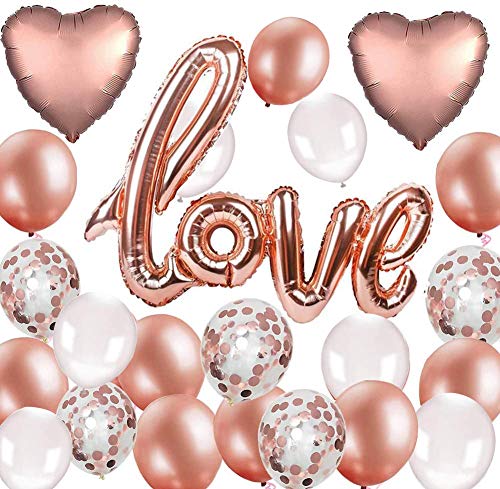 19 Stück Roségold Luftballon Hochzeit XXL LOVE Folienballon Rose Gold Folienballon Herz Konfetti Ballons Set für Geburtstag Heiratsantrag Hochzeit Party Valentinstag Dekoration von MAKFORT