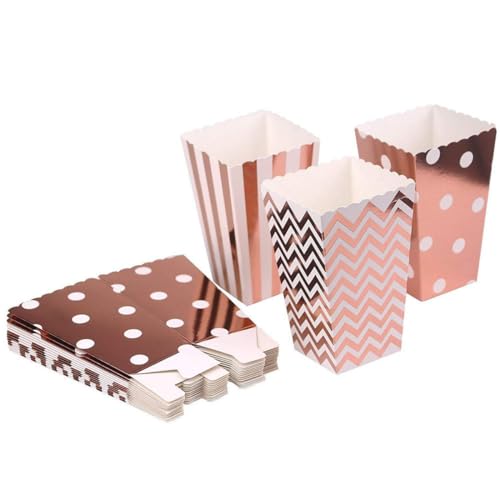 MAKFORT Popcorn Boxen Paper Party Snacks süßigkeiten Box Candy Container Behälter Karton Roségold Gold Popcorn Tüten 36 Stück von MAKFORT