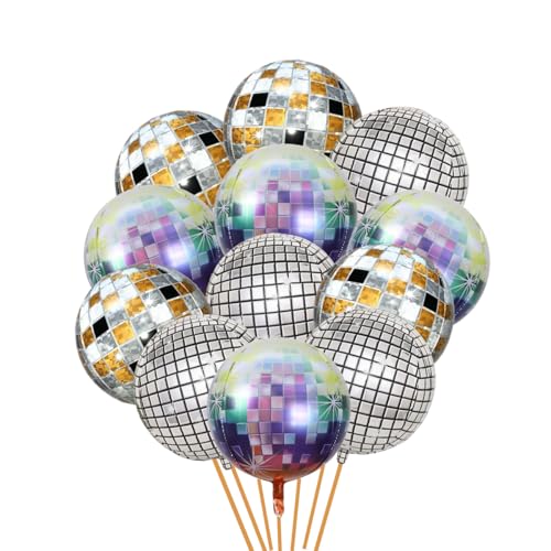 Mehrfarbige Discokugel Luftballons 22 Zoll 4D Disco Folienballons Party Retro 70er 80er 90er Jahre Deko 12Pcs von MAKFORT