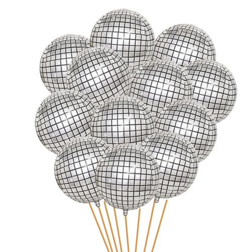 Silberne Discokugel Luftballons 22 Zoll 4D Disco Folienballons Party Retro 70er 80er 90er Jahre Deko 12Pcs von MAKFORT