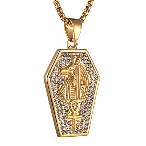 LIANXIAO - Männer und Frauen Ägyptische Schmuck Gott Anubis Pyramiden Pharao-Königin Ankh Kreuz Anhänger 18 Karat vergoldet Inlay Kehre Halskette (Color : Gold) von MALAXA