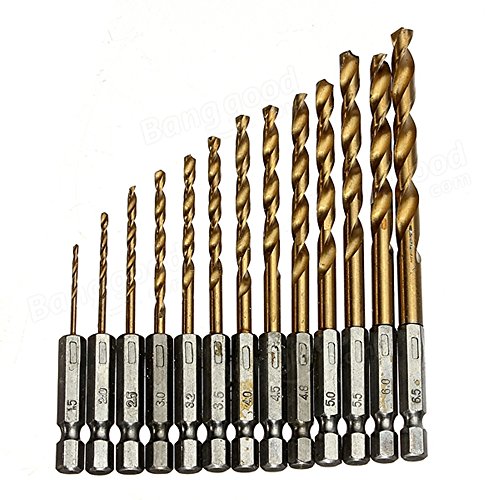 MALAYAS - 13 tlg.Titan-Nitrid HSS Bohrer Satz Set Sechskant Schaft Spiralbohrer Bohrersatz Sechskantschaft für Akkuschrauber 1.5-6.5mm von MALAYAS