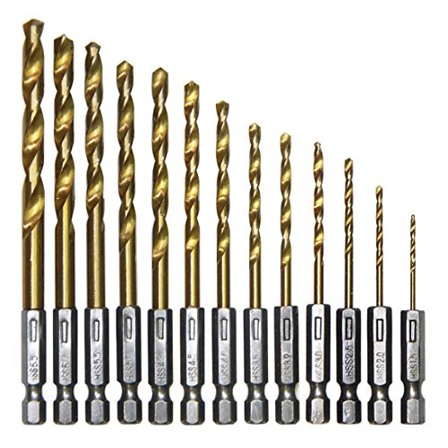 Profi 13 Teile HSS High Speed Stahl Titan beschichtete Bohrer Bit-Set Hex Schaft von MALAYAS