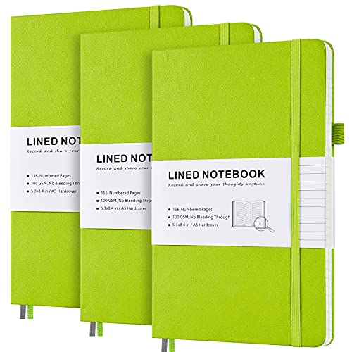 3er-Pack Liniertes Notizbuch, Hardcover-Notizbuch mit nummerierten Seiten und Indexinhalt, 2 Innentaschen, 2 Lesezeichen Rib 100 GSM dickes Papier A5 Gefüttertes Notizheft (Grün) von MALEDEN