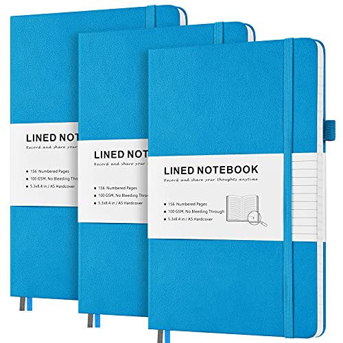 3er-Pack Liniertes Notizbuch, Hardcover-Notizbuch mit nummerierten Seiten und Indexinhalt, 2 Innentaschen, 2 Lesezeichen Rib 100 GSM dickes Papier A5 Gefüttertes Notizheft (Marine) von MALEDEN