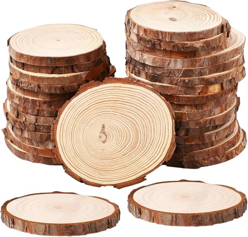 24 Stück Holzscheiben, Deko, 8 – 10 cm, ohne Loch, natürliche Holzscheiben, Holzscheiben für Dekoration, Brandmalerei, Handwerk und Dekoration für Weihnachten und Hochzeit von MALLOOM