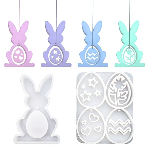 MALNDTK 2pcs Silikonformen Gießformen Ostern, Silikonform Ostern Anhänger Eier Kaninchen, Gipsformen Zum Gießen Osterhase Eier, DIY Silikonformen für Epoxidharz, Gips, Kerzen, Handwerk & Osterdeko von MALNDTK