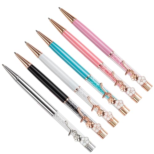 MALSSE Kristall-Kugelschreiber mit Blumen-Clip, Kristall-Signierstift, Drehbewegung, 1,0 mm Spitze, reibungsloses Schreiben für Frauen und Mädchen, 6 Stück MALSSE Kristall-Kugelschreiber mit Blumen-Clip, Kristall-Signierstift, Drehbewegung, 1,0 mm Spitze, reibungsloses Schreiben für Frauen und Mädchen, 6 Stück von MALSSE