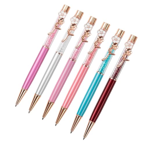 MALSSE Kristall-Kugelschreiber mit Blumen-Clip, Kristall-Signierstift, Drehbewegung, 1,0 mm Spitze, reibungsloses Schreiben für Frauen und Mädchen, 6 Stück MALSSE Kristall-Kugelschreiber mit Blumen-Clip, Kristall-Signierstift, Drehbewegung, 1,0 mm Spitze, reibungsloses Schreiben für Frauen und Mädchen, 6 Stück von MALSSE
