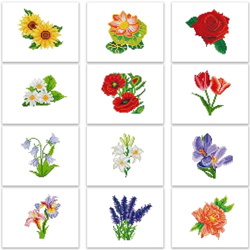 MAMACHU 12 Pcs Diamond Painting Kinder Set, Blumen Thema 5D DIY Diamant Painting Set für Heimdekoration, 15×18cm von MAMACHU