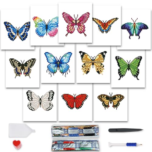 MAMACHU 12 Pcs Diamond Painting Kinder Set, Schmetterling Thema 5D DIY Diamant Painting Set für Heimdekoration, 15×18cm von MAMACHU