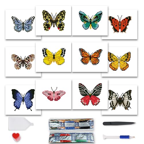 MAMACHU 12 Pcs Diamond Painting Kinder Set, Schmetterling Thema 5D DIY Diamant Painting Set für Heimdekoration, 15×18cm von MAMACHU