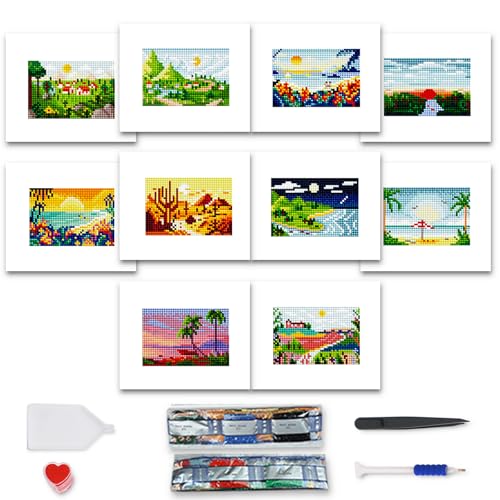 MAMACHU Diamond Painting Kinder Set, 10er Pack Sonnenuntergang und aufgehende Sonne-Thema 5D DIY Diamant Painting Set für Mädchen Jungen Anfänger, 15×18cm von MAMACHU