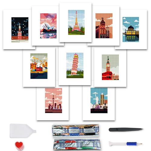 MAMACHU Diamond Painting Kinder Set, 10er Pack Weltberühmte Gebäude-Thema 5D DIY Diamant Painting Set für Mädchen Jungen Anfänger, 15×18cm von MAMACHU