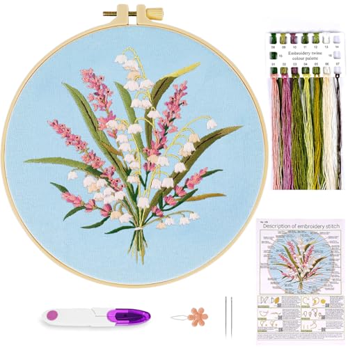 Blumenstickerei-Kits für Erwachsene Anfänger, gestempeltes Kreuzstich-Set mit Blumenmuster, Handnadelspitzen-Stickerei-Starterset, Kreuzstich DIY Bastelset mit Fäden, Nadeln, Reifenanleitung von MAMUNU