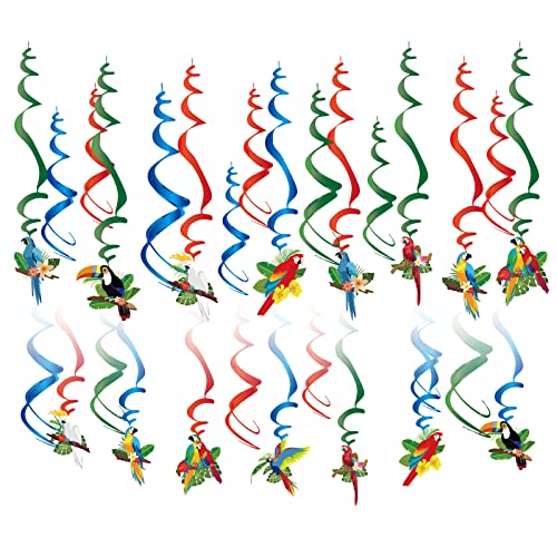 MAMUNU 30 Stück Papageienwaben hängende Dekorationen, hawaiianischer Ausschnitt, Tukan-Party-Dekoration, Requisiten, doppelseitige bunte tropische Vogel-Dekorationen für Hawaii, Sommer, Strand, Tiki-Bar, Luau-Party, Geburtstag, Hochzeit, Babyparty (30) von MAMUNU