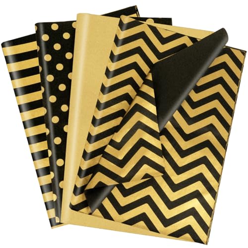 Seidenpapier Set 100 Blatt Schwarz Goldenes Seidenpapier Seidenpapier zum Verpacken Seidenpapier Verpackungsmaterial Geschenkpapier Bastelpapier für Geburtstag Hochzeit Dekoration Verpackung, 50X35CM von MAMUNU