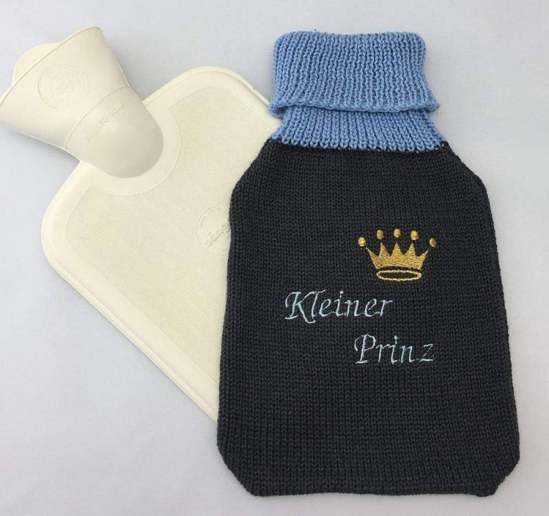 Wärmflasche, Kinderwärmflasche, Wärmflaschenbezug, Prinz, Stickerei von MANAStrickdesign