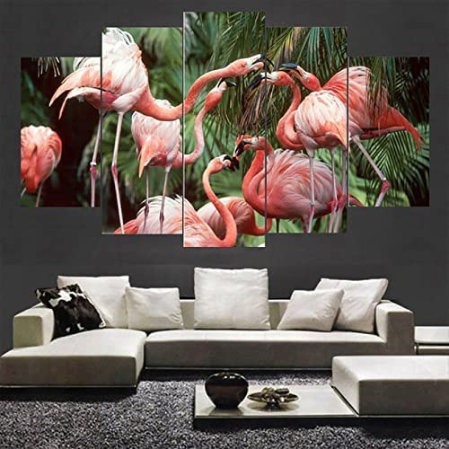 Leinwand Wand Kunst Leinwand Prints Malerei 5 Panels Pieces Multiple Pictures, Rosa Flamingo-Tier 150 X 80 Cm / 60 X 32 Zoll Giclee Auf Leinwand Gedruckt, Poster Wanddekorationen Geschenke Für Wohnzi von MANBUREN