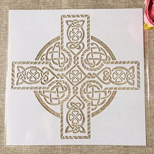 30 x 30 cm große geometrische Kreuz-Totem-Schablonen zum Malen auf Holz, Leinwand, Papier, Boden, lasergeschnittene Malschablone für Heimdekoration, Bastelprojekte von MANGOUSONG