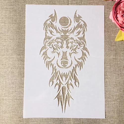 A4 29 cm Wolf Hund Totem Schablonen zum Malen auf Holz, Leinwand, Papier, Boden, lasergeschnittene Malschablone für Heimdekoration, Bastelprojekte von MANGOUSONG