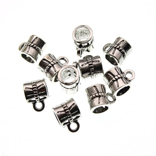 Charms für Armbänder, 30 Stück, 1 x ,7 x 0,7 cm, Halskettenanhänger, Quetsch-Clips, Abstandshalter für Schmuckherstellung, Charm-Armband, Verbindungsstücke, Antik-Silber von MANGOUSONG