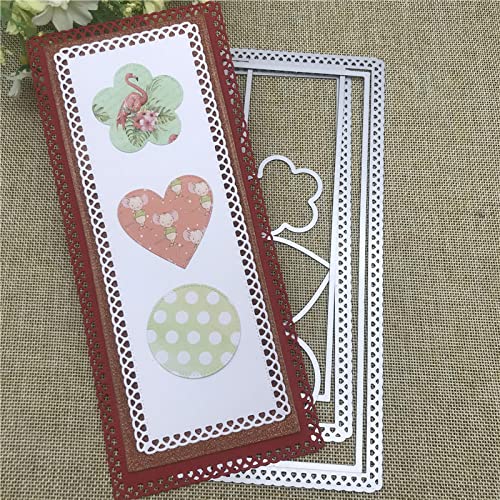 Karten-Stanzschablonen, 10 x 22,7 cm, große Etikettenform, Spitzenrahmen, Metall-Stanzformen, Schablonen für Scrapbooking, dekorative Prägeschablone von MANGOUSONG