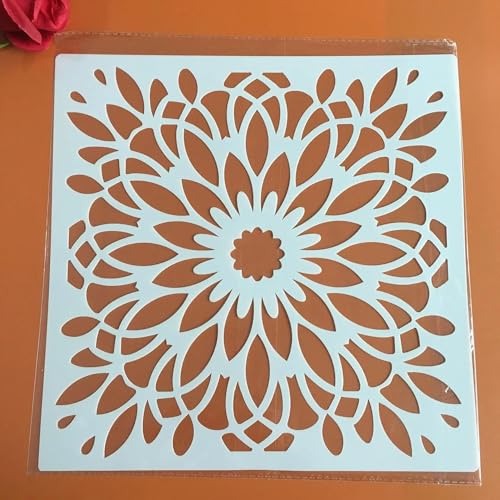 Schablonen zum Malen auf Holz, 30 x 30 cm, Retro-Blumenblatt, geometrische wiederverwendbare Schablonen für DIY, Malerei, Kunst, Scrapbooking, Wand, Fliesen, Möbel, Leinwand, für drinnen und draußen, von MANGOUSONG