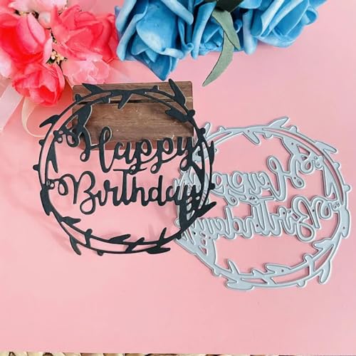 Stanzschablonen, 9 x 8,8 cm, "Happy Birthday", Wortkranz, Dekoration, Metall, Stanzformen, Scrapbooking, Papierkarten, Prägung, Handwerk von MANGOUSONG