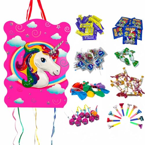 Piñata für Kindergeburtstag, Pinata + Packung mit 70 Süßigkeiten und Spielzeug Pinata – Piñata zum Geburtstag – Pinata für Kinder – Füllung Piñata Einhorn – Pinata Mädchen – Geburtstag Piñata MANLOZ von MANLOZ