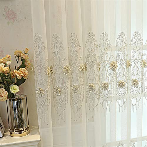 MANQILE Geprägter Stickerei-Tüll-Vorhang für Wohnzimmer-Tür-Fenstergitter, eleganter Blumen-Voile für Schlafzimmer von MANQILE