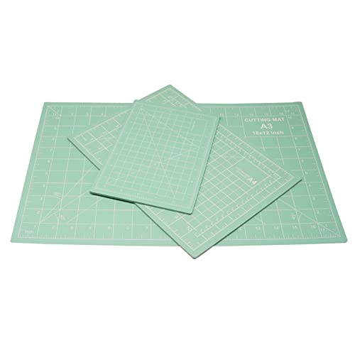 MANUFORE 3 Stück Schneidematte Set, A3,A4,A5 Mintgrün schneideunterlage, 5-lagige Bastelmatte Selbstheilend, cm und inch Angabe,Schneideunterlage zum Basteln, Quilten, Nähen und Scrapbooking von MANUFORE