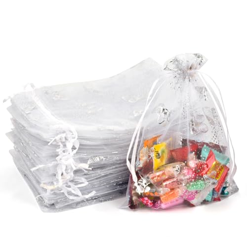 MAOOY Organzasäckchen 13 x 18 cm Weiß 100 Stück Organza Säckchen Zum Befüllen Klein Organzabeutel mit Kordelzug Schmuckbeutel Beutel für Gastgeschenke Hochzeit Geburtstag Party von MAOOY