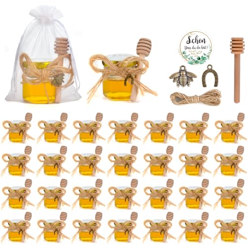 Mini Honiggläser, 30 Stück Honigglas 45ml, Marmeladengläser, Mit Honiglöffel, Bronze Beed, Hanfseil, Dankeskarten, Organzabeutel, Kleine Honiggläser Gastgeschenk für Baby Dusche, Hochzeit von MAOOY