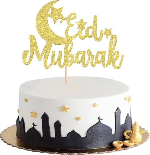 Eid Mubarak Tortendeko,Eid Mubarak Cake Toppers,Ramadan Kareem Kuchendekoration Topper Für Das Islamische Muslimische Festival Kareem Ramadan Cupcake Dekorationen Lieferungen (Gold A) von MAOSHYMS