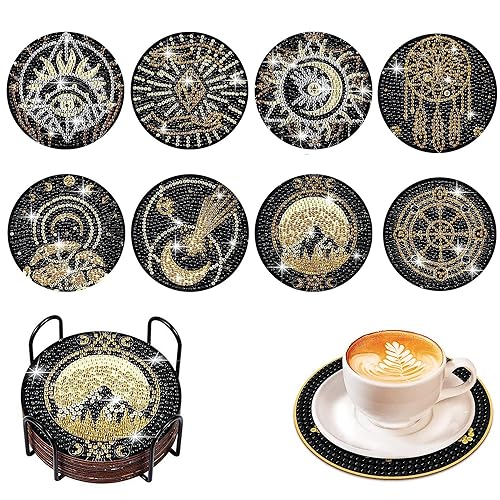 MAOYUTOU Diamond Painting Untersetzer 8 Set mit Halter 5D Diamond Painting Erwachsene Diamant-Malsets, DIY-Tarot-Untersetzer zum Basteln Erwachsene von MAOYUTOU