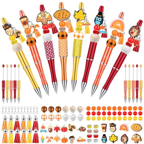 MAPVOLUT 18 Stück DIY Thanksgiving Beadble Pens Kit, Fall Perlen Stifte Enthält 124 Perlen für Stifte Herstellung Bulk mit Nachfüllungen für DIY Herstellung Halloween Geschenke für Studenten Büro von MAPVOLUT