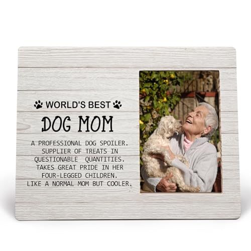 MAQIKA Bilderrahmen für Hundemutter, Hundemutter, Weihnachtsgeschenke für Hundemutter, Hundegeschenke für Hundeliebhaber, Weltbeste Hundemutter, Holz-Bilderrahmen für 10 x 15 cm Fotos (weiß) von MAQIKA