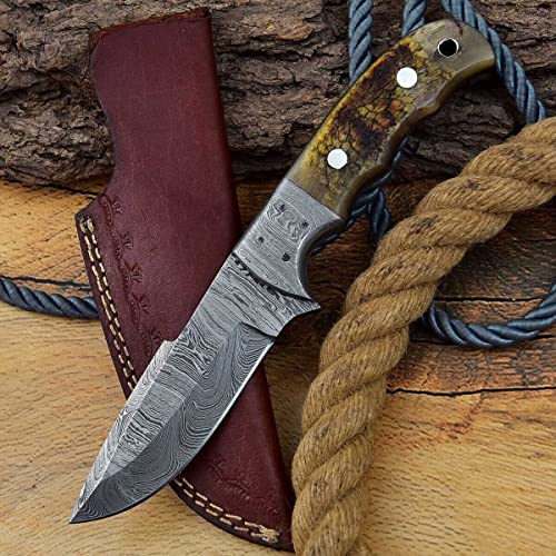 Damast Messer Damaszener Stahl Jagd Jagdmesser Knife Damascus Hunting 6148EA von MAQSON