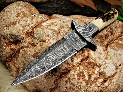 Hirschhorn Damast Mini Messer Damaszener Stahl Jagd Knife Damascus Hunting Bowie 6129EA von MAQSON