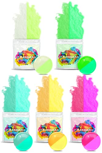 MARBLERS Leuchtendes im Dunkeln Glimmerpulver [Glow Satz] 5oz (140g) | 5 Farben | UV-Leuchtpigment | Ungiftig | Nagellack, Harz, Acrylfarbe, Epoxidharz, Seife, Kerze, Schleim | Tierversuchsfrei von MARBLERS